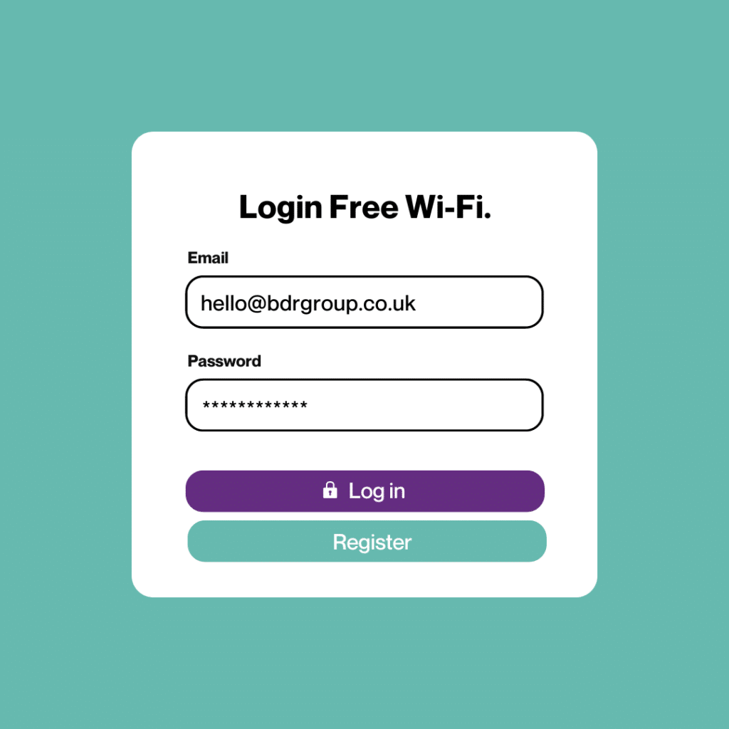 Log in, Register, free wifi