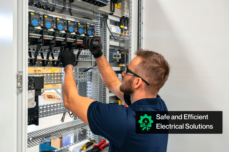 Professional electrician performing electrical maintenance, embodying BDR Group’s commitment to safe and efficient electrical solutions for property management.