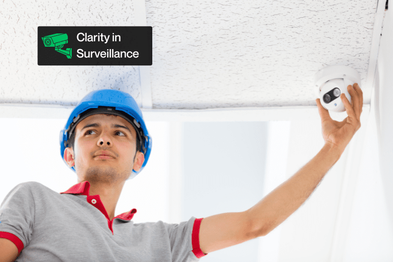 Technician installing BDR's high-definition CCTV system for enhanced security surveillance