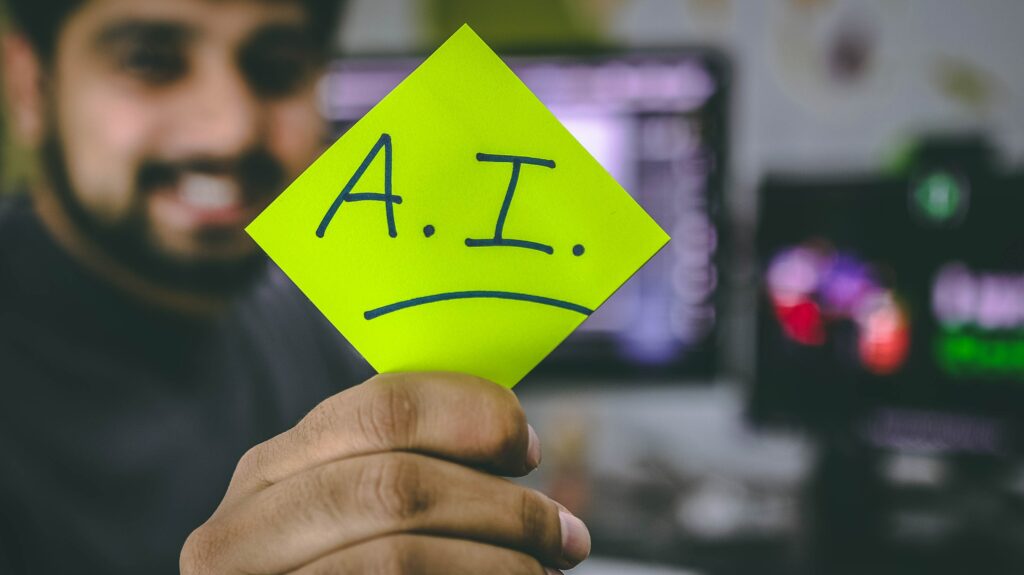 man with AI post-it note